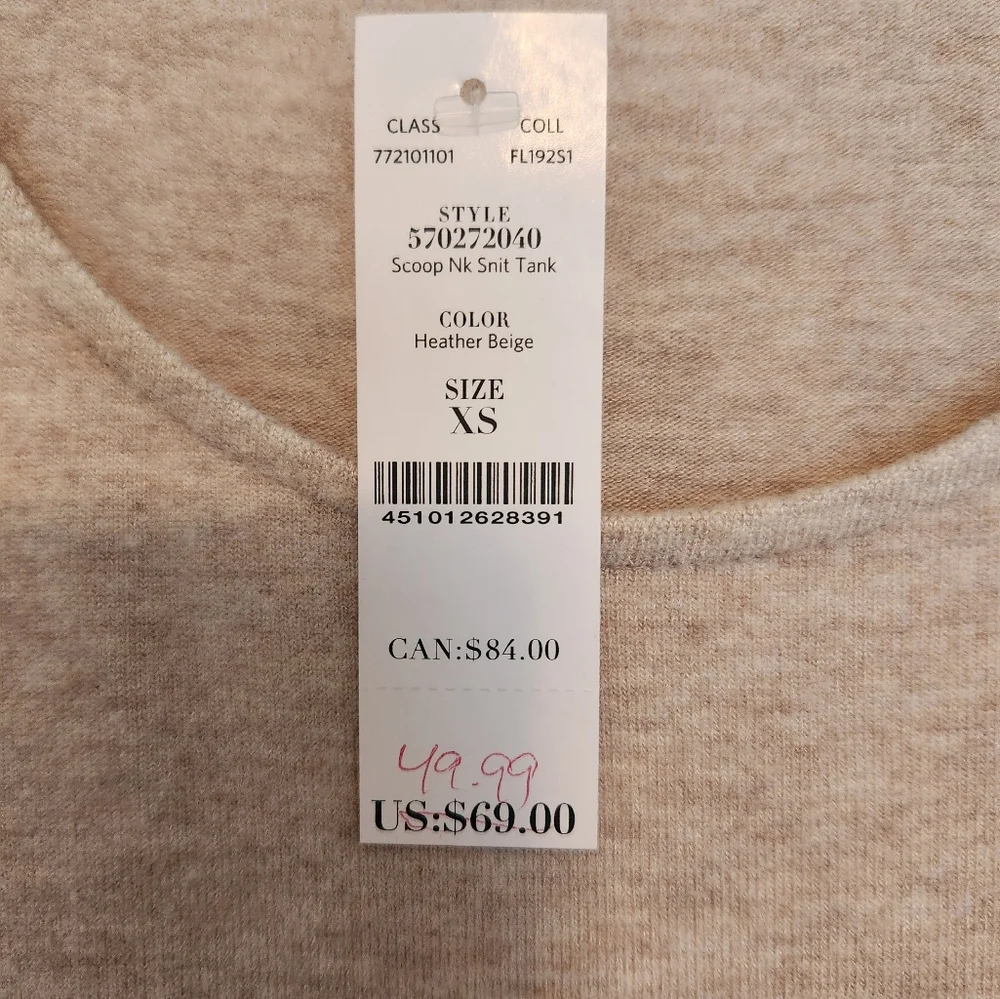 WHBM Scoop Neck Knit Tank NWT, Size XS - Picture 4 of 4